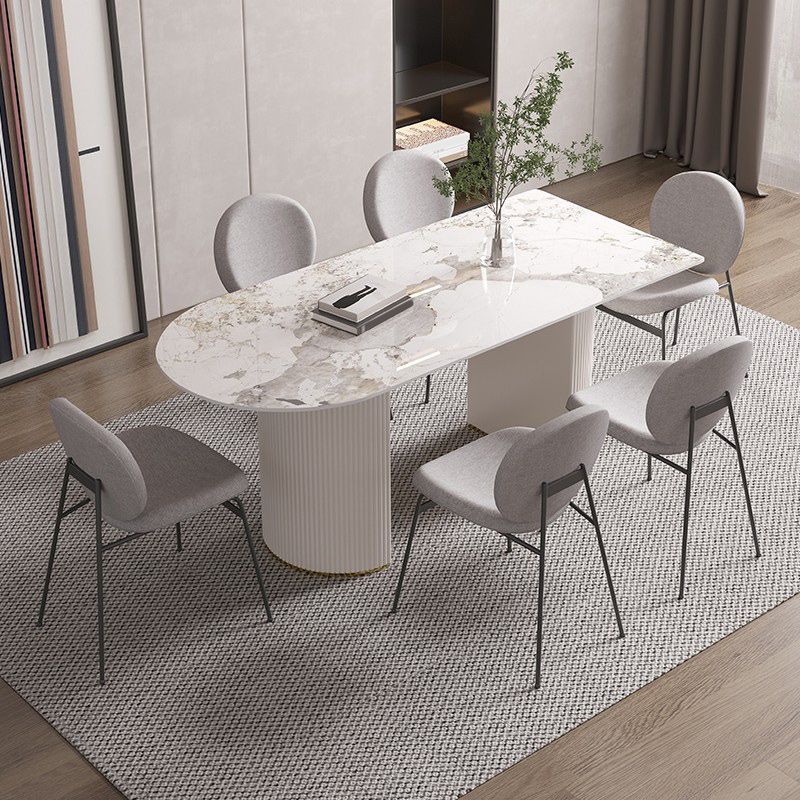 Sintered Stone Top Table for Restaurant Luxury White Table with Double Pedestal