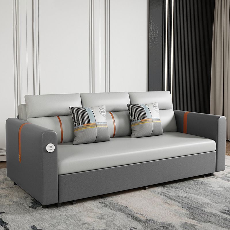 Divano convertibile di divano in pelle finta con braccio quadrato in grigio