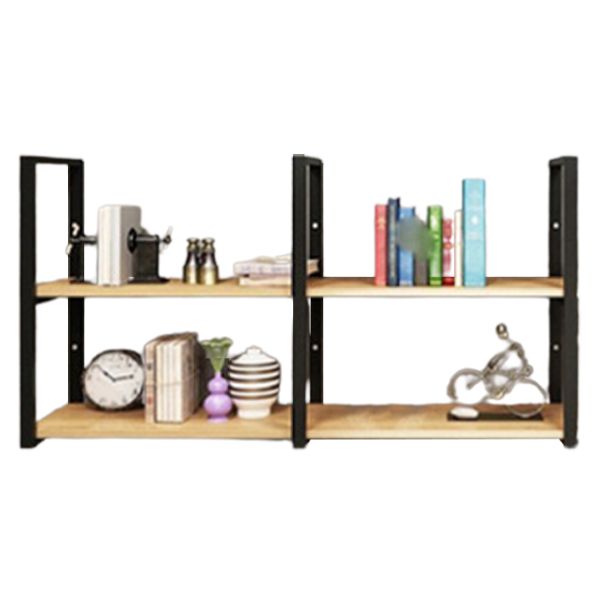 Metal and Wooden Shelf Bookcase Modern Wall Mounted Natural Bookshelf for Study Room