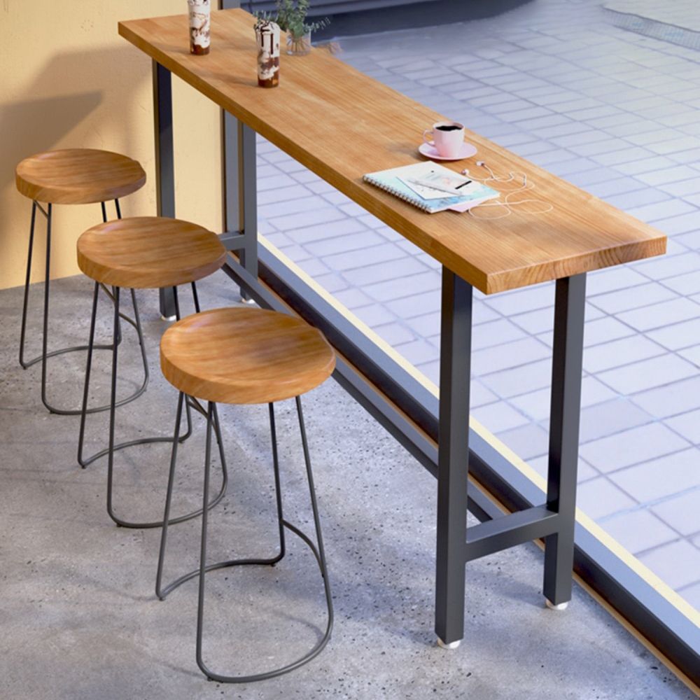 Schwarzer Bartisch mit Bockgestell aus Metall, industrieller, rechteckiger Bartisch