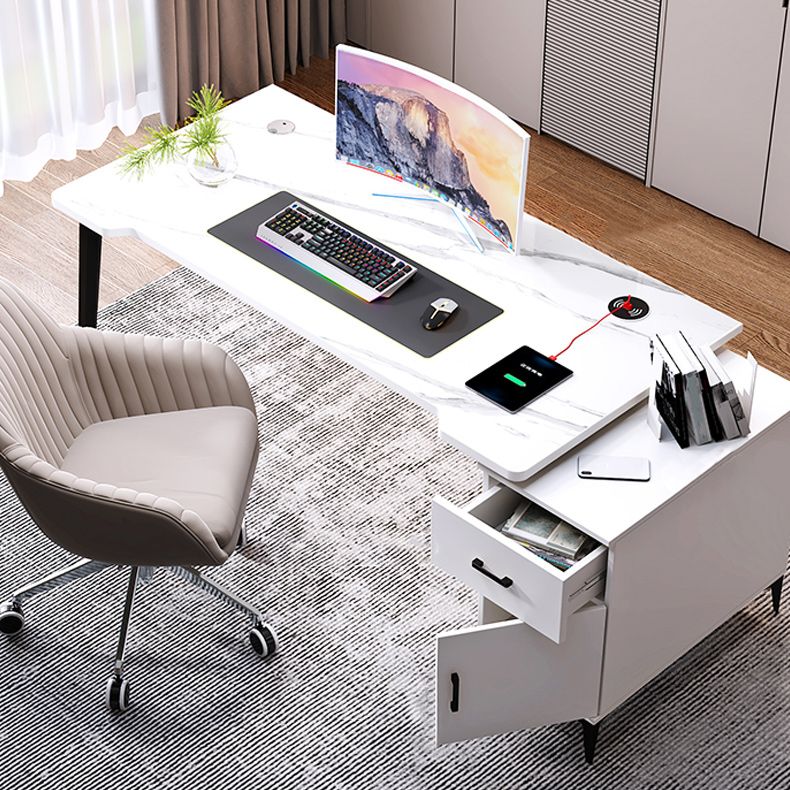 Contemporary Office Desk Home Writing Desk with Drawer and Cabinet Clearhalo 'furn' 'furn_office_desk' 'Furniture' 'Office Desks' 'Office Furniture' 'office_desk' 1200x1200_6cc9b013-d44a-444c-9732-1daf759a8a08