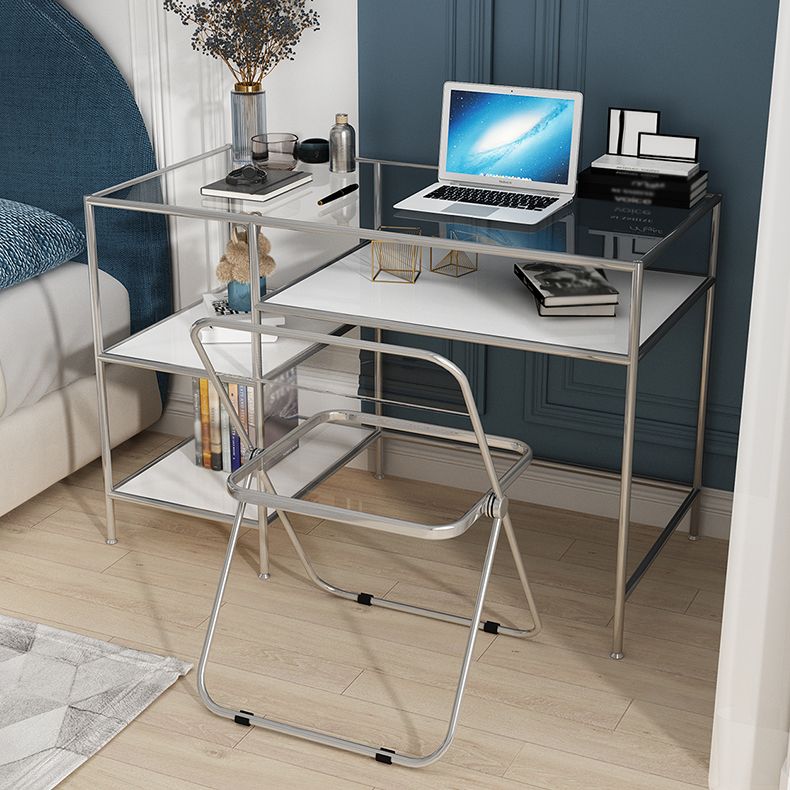 Glass Rectangular Writing Desk Contemporary Style Office Desk with Storage Shelves Clearhalo 'furn' 'furn_office_desk' 'Furniture' 'Office Desks' 'Office Furniture' 'office_desk' 1200x1200_6cca87e9-97b4-499c-ba7a-5de01159de12