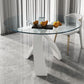 Modern Round Dining Table Glass Tabletop with Metal Pedestal Base
