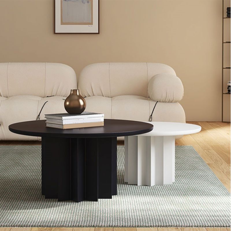 Contemporary Cocktail Table Pedestal Solid Wood Round Single Coffee Table