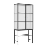 ガラスドア付きの現代のキュリオキャビネットメタルビュッフェキャビネット