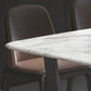 Table de dîner fixe en marbre rectangulaire de style simplicité avec base à tréteaux