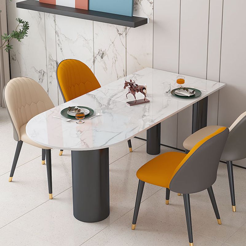 Sintered Stone Dining Table Modern White Top Dining Table with Black Frame Clearhalo 'Dining Tables & Seating' 'Dining Tables' 'dining_table' 'furn' 'furn_dining_table' 'Furniture' 'Kitchen & Dining Furniture' 1200x1200_6cd3f204-3ec3-4091-9d3c-5986e94da178