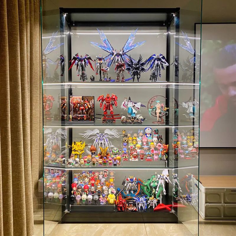 Mobili moderni per curi di vetro stand nero con ripiani regolabili