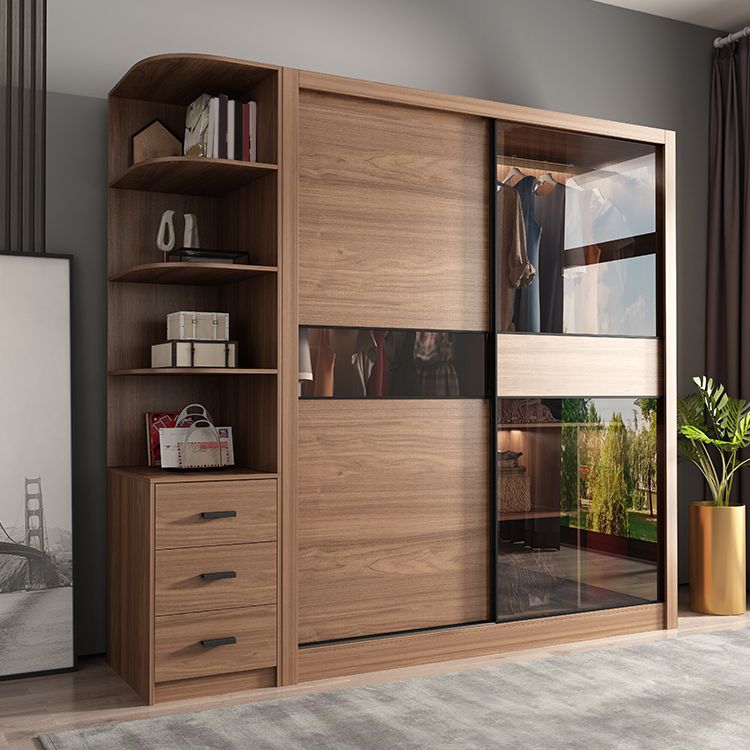 Brown Wardrobe Closet Engineered Wood Storage Cabinet for Bedroom ...