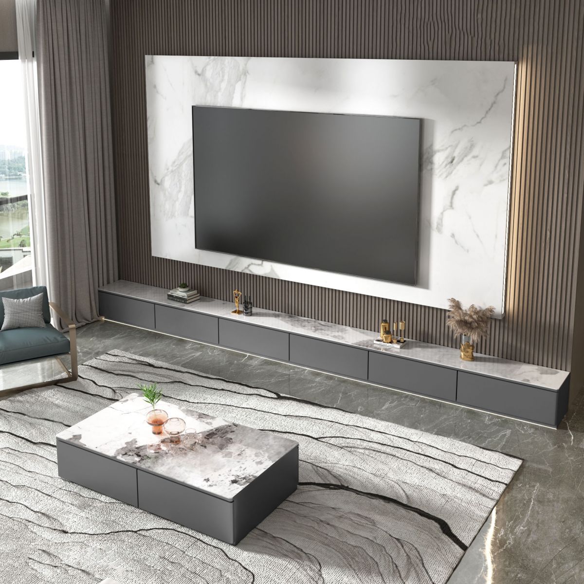 Consola de stand de TV Stone Consola contemporánea de medios para sala de estar