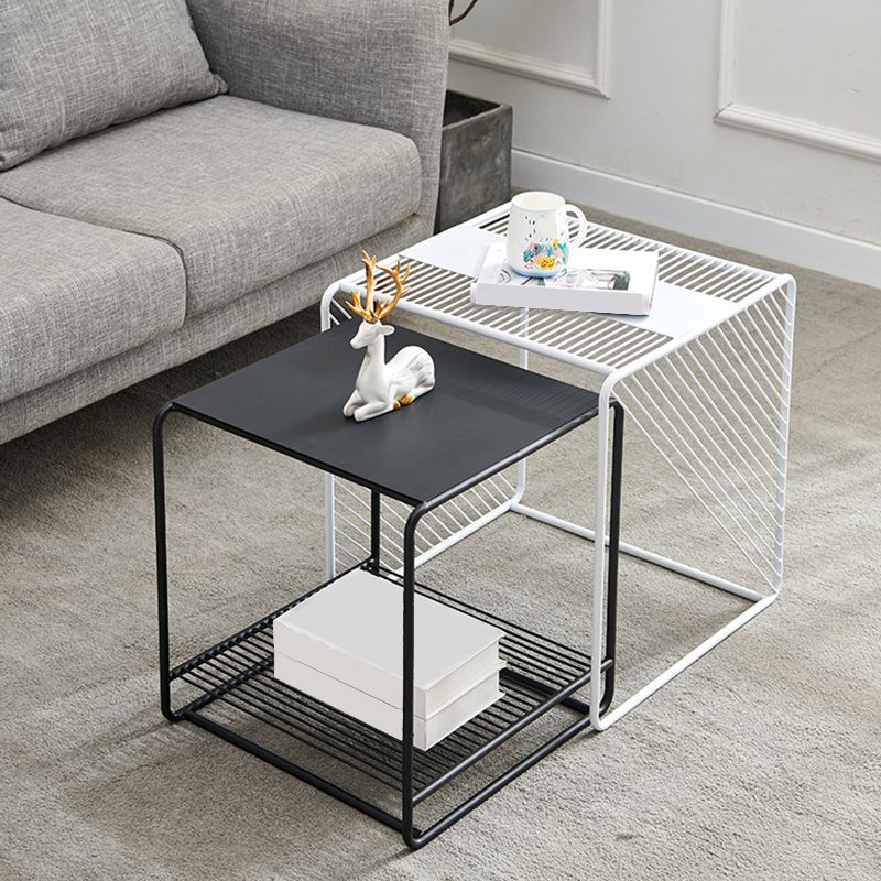 Mid-Century Modern 1/2-Piece Coffee Table in Square Iron Cocktail Table