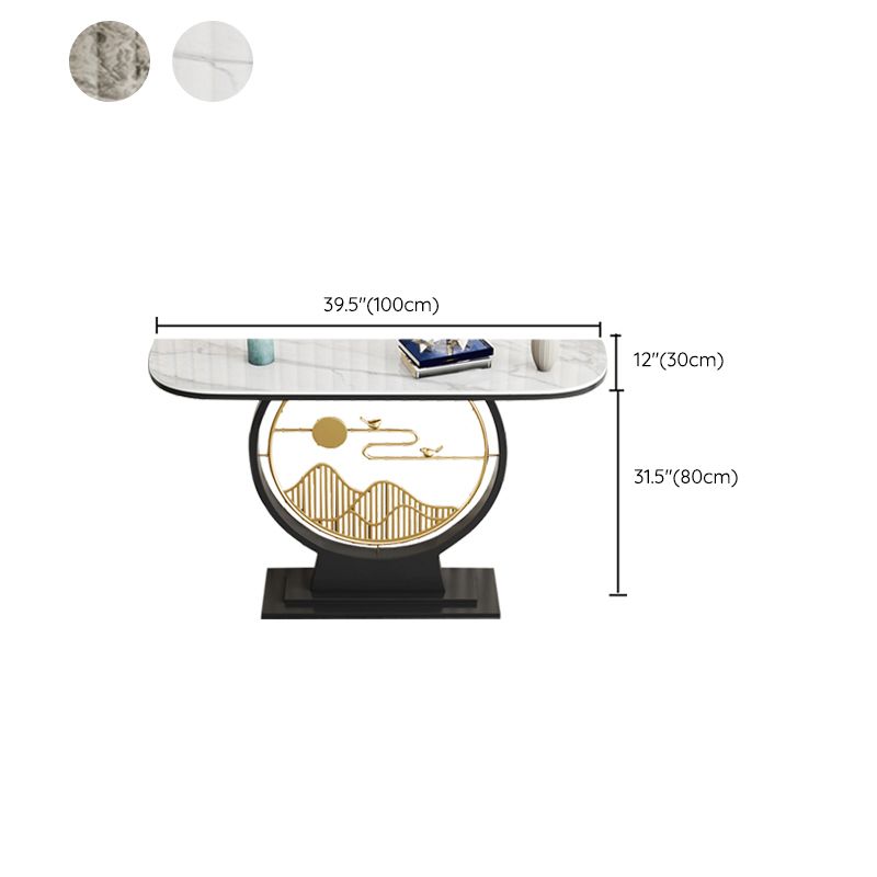 Tavolo con console altezza glam in pietra mezzo luna 1-scaffale 31,5 "