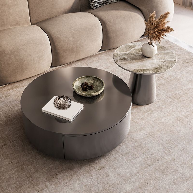Mid-century Modern Cocktail Table Grey/gold Metal Round Coffee Table Clearhalo 'Coffee & Accent Tables' 'Coffee Tables' 'coffee_tables' 'furn' 'furn_coffee_tables' 'Furniture' 'furniture_coffee_tables' 'Living Room Furniture' 1200x1200_6ce18667-838f-42b0-8802-9ed5e7e555f3