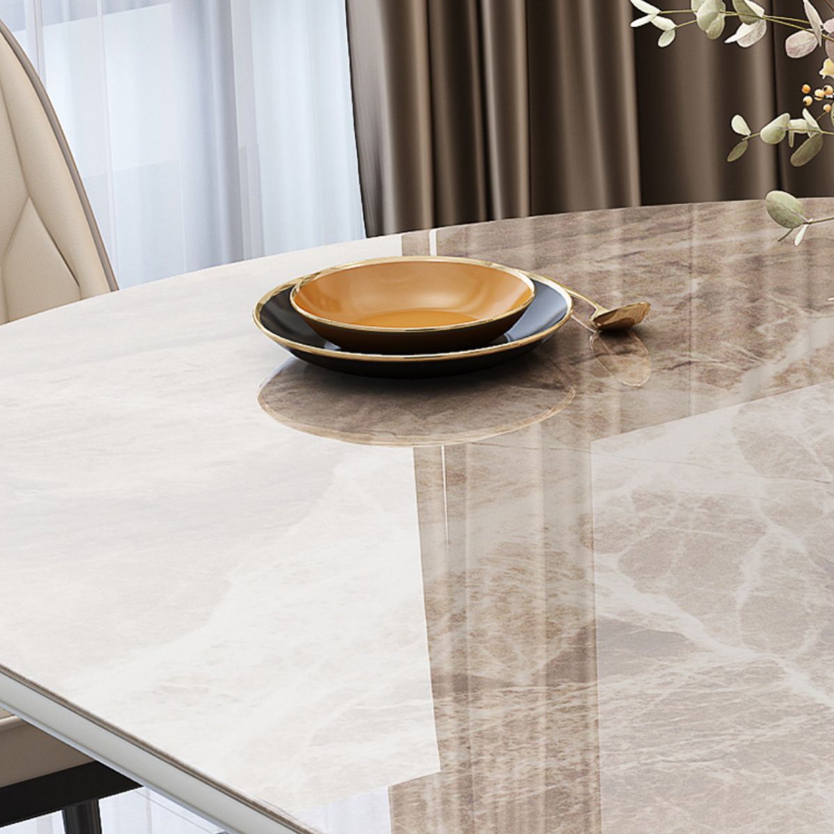 5/7 Pcs Contemporary Stone Round Shape Dinette Table with Upholstered Chair Clearhalo 'Dining Room Sets' 'Dining Tables & Seating' 'dining_room_set' 'furn' 'furn_dining_room_set' 'Furniture' 'Kitchen & Dining Furniture' 1200x1200_6ce4c8e0-3ebc-401b-af73-4097c8e6272b