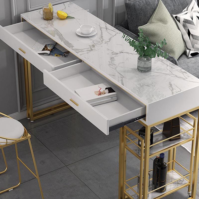 Rectangle Top Table Pub Height Dining Table with Gold Base for Bar Clearhalo 'Bar Furniture' 'Bar Tables' 'bar_tables' 'furn' 'furn_bar_tables' 'Furniture' 'Kitchen & Dining Furniture' 1200x1200_6ce62ceb-e9e9-4c68-85a7-d8535a223d5a