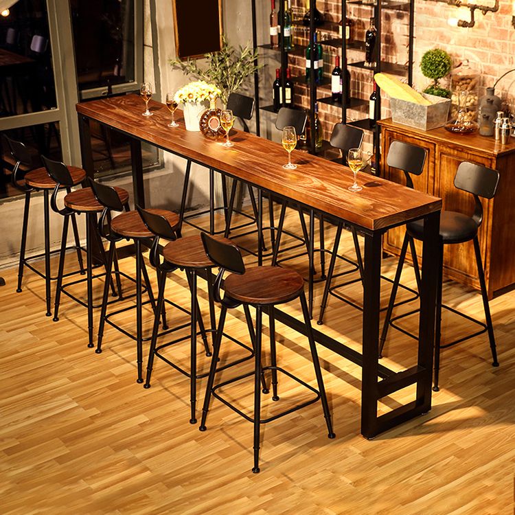 Pine Wood Bar Dining Table Industrial Rectangle Bar Table with Trestle Base in Black