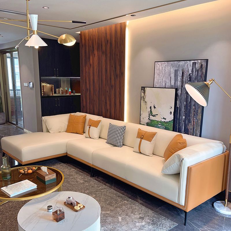 Modern Faux Leather Pillow Top Arm Sofa/Sectional Pillowed Back Cushions for Living Room Clearhalo 'furn' 'furn_sectionals' 'Furniture' 'furniture_sectionals' 'kitchen' 'kitchen_sectionals' 'Living Room Furniture' 'Sectionals' 1200x1200_6ce7840b-cb1e-49f0-92f3-e400b68f5b36