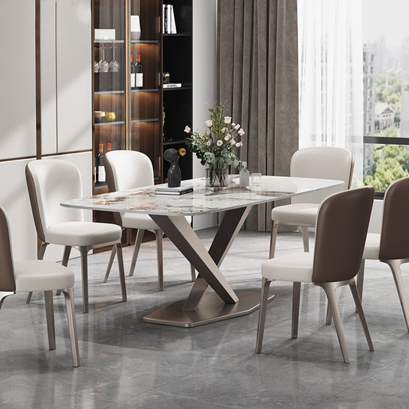 Modern Sintered Stone Dining Table Rectangle Table with Metal Pedestal Base Clearhalo 'Dining Tables & Seating' 'Dining Tables' 'dining_table' 'furn' 'furn_dining_table' 'Furniture' 'Kitchen & Dining Furniture' 1200x1200_6ce7ac8f-f4d5-428d-9d5c-efacb658cfd6