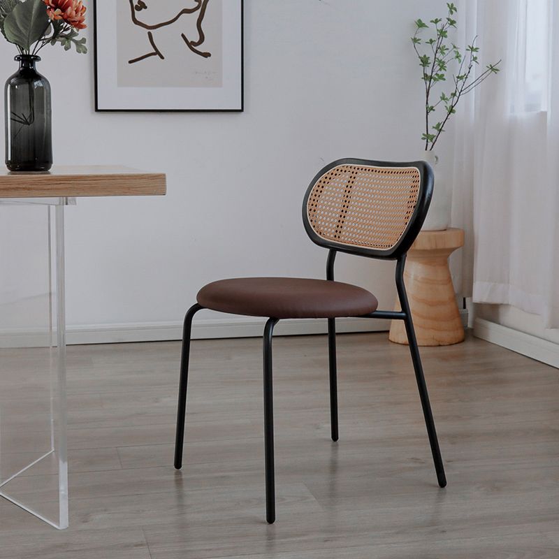 PU Leather Armless Dining Chair Contemporary Cane Back Dining Chair Clearhalo 'Dining Chairs' 'Dining Tables & Seating' 'dining_chair' 'furn' 'furn_dining_chair' 'Furniture' 'furniture_dining_chair' 'Kitchen & Dining Furniture' 1200x1200_6ceae6fa-4085-480e-893c-1475f404aae7