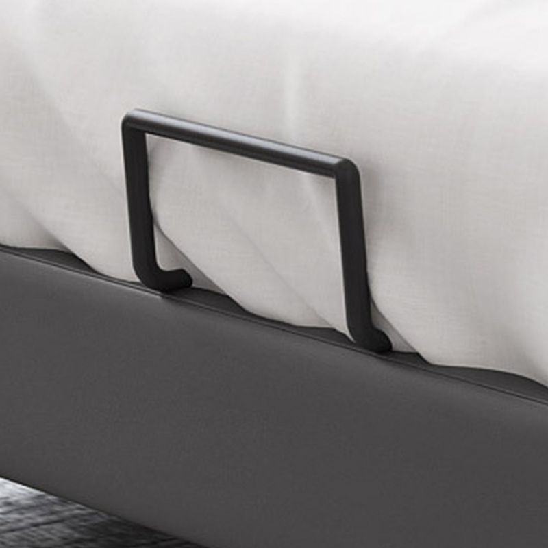 Piattaforma grigio scuro letto in legno e piattaforma imbottita con gambe metalliche