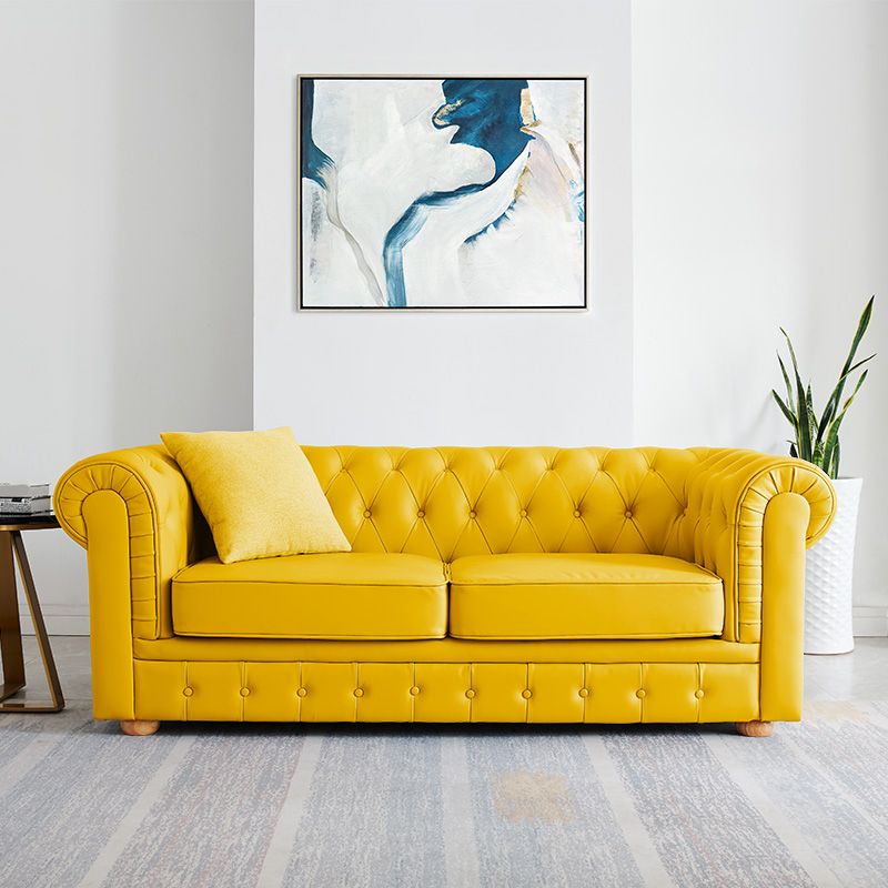 28 " High Modern Faux Leather Rolled Arm Chesterfield Sofa Mid Century Modern Sofa Clearhalo 'furn' 'furn_sofas' 'Furniture' 'furniture_sofas' 'kitchen' 'kitchen_sofas' 'Living Room Furniture' 'Sofa' 'sofas' 1200x1200_6cf11597-111c-4d02-b91a-ba61dffc3e67