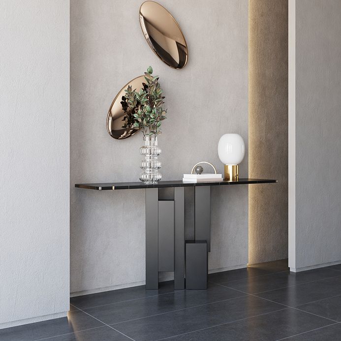 Contemporary Stone Console Table Black Console Sofa Table for Hall