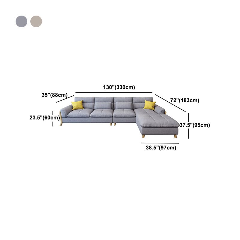 Flared Arm Linen Sectional Scandinavian 4-seater Sectional with Pillows