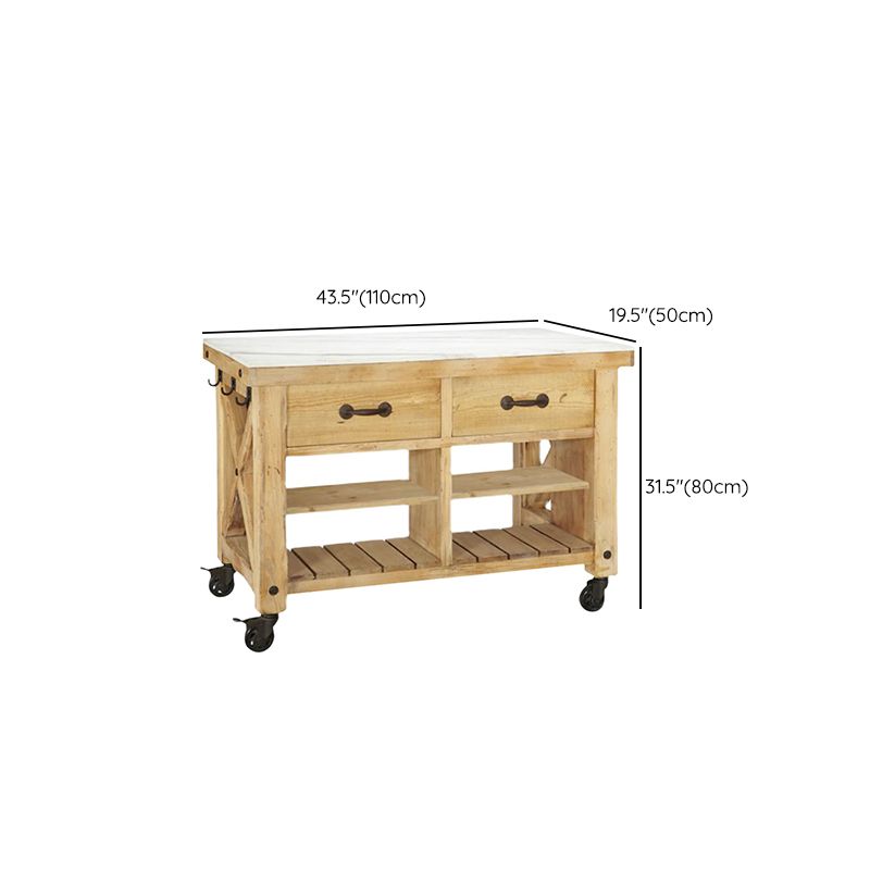 Modern Rectangle Kitchen Cart with Pine Wood Base and 2 Drawers Clearhalo 'furn' 'furn_kitchen_islands_carts' 'Furniture' 'Kitchen & Dining Furniture' 'Kitchen Islands & Carts' 'kitchen_islands_carts' 1200x1200_6cfb56c2-f6d2-4a61-b366-ed34eab24399