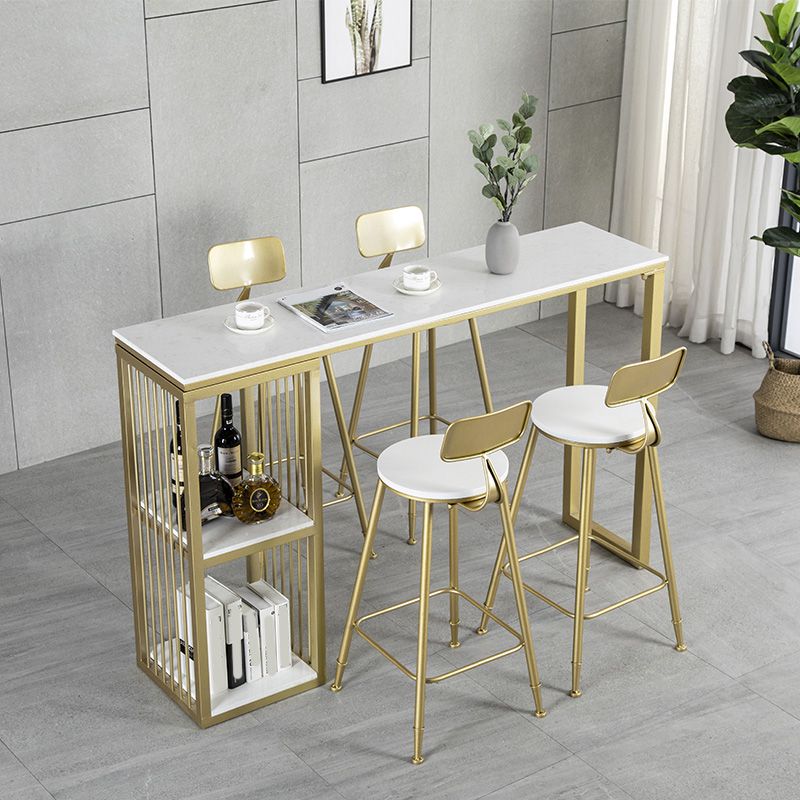 White Rectangle Faux Marble Top Bar Table Industrial Double Pedestal with Shelves Clearhalo 'Bar Furniture' 'Bar Tables' 'bar_tables' 'furn' 'furn_bar_tables' 'Furniture' 'Kitchen & Dining Furniture' 1200x1200_6cfc1200-db1c-4f8d-af3b-46db88fe8ddc