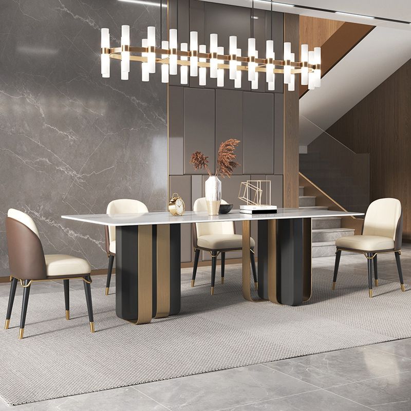 Luxury Sintered Stone Top Dining Table Rectangle Indoor Table with Double Pedestal Clearhalo 'Dining Tables & Seating' 'Dining Tables' 'dining_table' 'furn' 'furn_dining_table' 'Furniture' 'furniture_dining_table' 'Kitchen & Dining Furniture' 'kitchen' 'kitchen_dining_table' 1200x1200_6cfda4d1-6a3a-4a50-8dfc-54c38e16c475