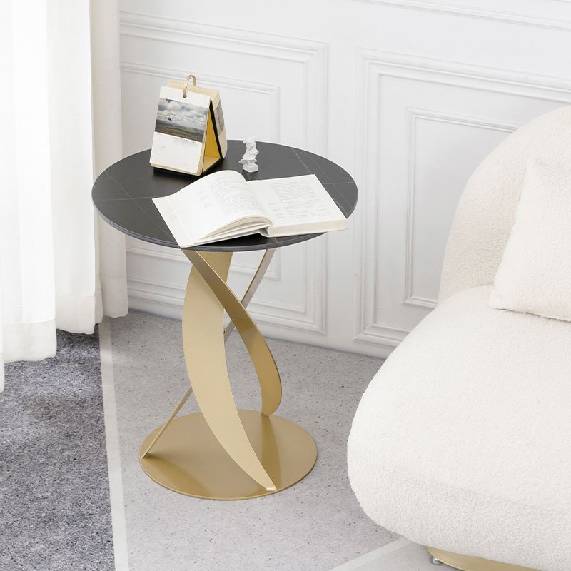 Modern Round Slate Top Side Table 22.4" Tall Metal Abstract End Table