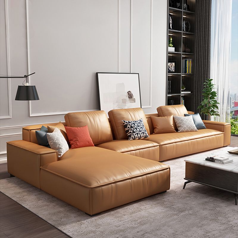 Faux Leather Loose Back Sofa & Chaise 137.8*74*31.5 Recessed Arm Sofa Clearhalo 'furn' 'furn_sectionals' 'Furniture' 'furniture_sectionals' 'Living Room Furniture' 'Sectionals' 1200x1200_6d023802-3f06-49ab-8ac6-77e5499ccde3