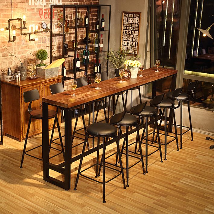 Pine Wood Bar Dining Table Industrial Rectangle Bar Table with Trestle Base in Black