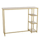 Glam Rectangle Indoor Bar Dining Table Iron Trestle Pedestal Bistro Table with Shelve Clearhalo 'Bar Furniture' 'Bar Tables' 'bar_tables' 'furn' 'furn_bar_tables' 'Furniture' 'furniture_bar_tables' 'Kitchen & Dining Furniture' 'kitchen&dining_furn' 'kitchen' 1200x1200_6d0b6dc8-9588-4950-ba09-b230c6193946