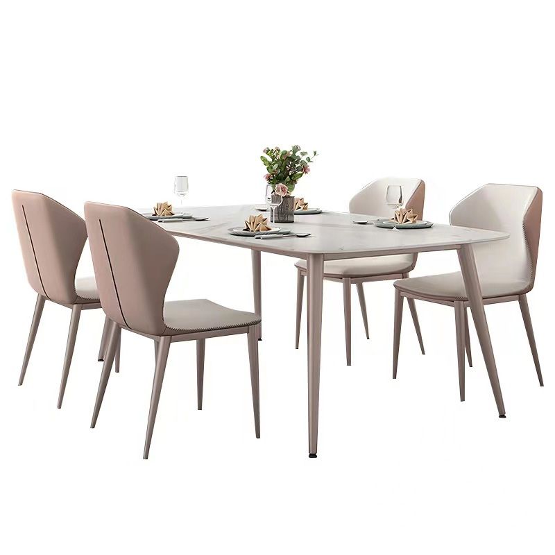 Glam Dinette Table Rectangle Stone Dining Room Table in White