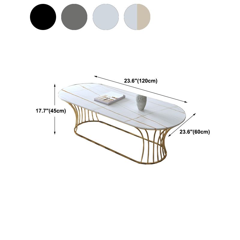 Glam Oval Slate Coffee Table with Iron Frame and Stone Top Cocktail Table