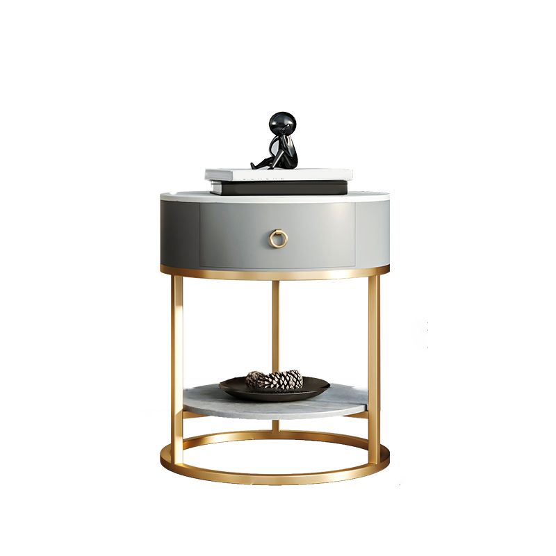 Modernistic Round End Table with Slate Top,  Double Tier Frame End Table