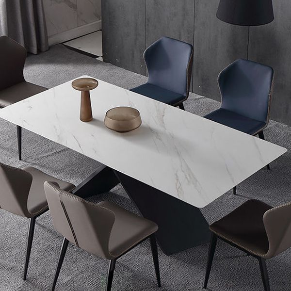Black Frame Pedestal Casual Dining Table Modern Rectangle Dining Table with Stone Top Clearhalo 'Dining Tables & Seating' 'Dining Tables' 'dining_table' 'furn' 'furn_dining_table' 'Furniture' 'Kitchen & Dining Furniture' 1200x1200_6d102edb-3f91-4afa-b27c-0fd4943d904a