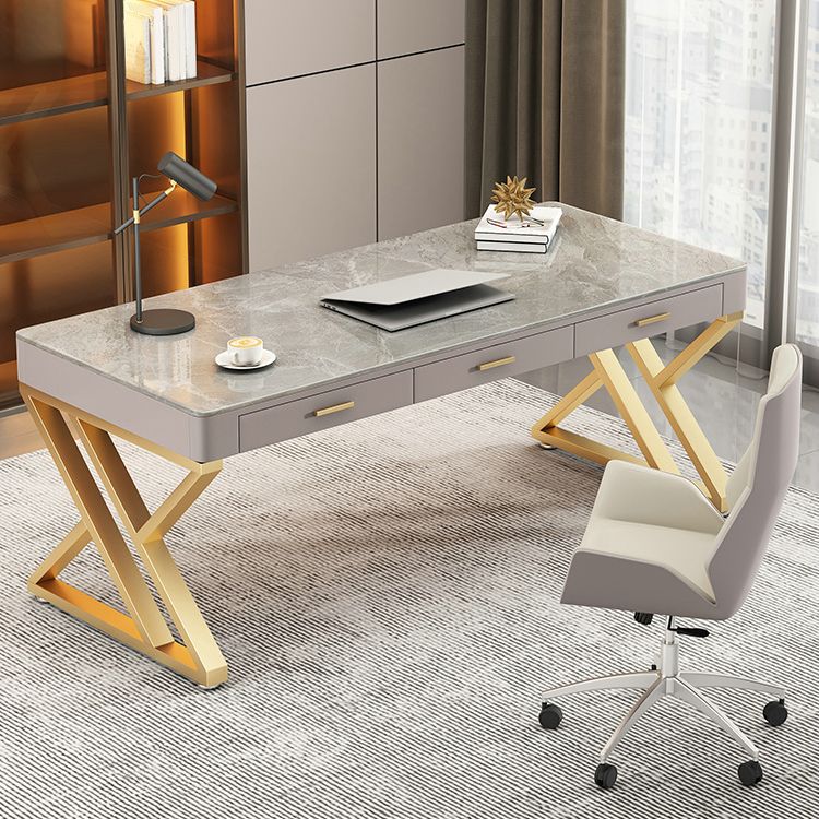 29.25-inch H Classic Glam Writing Desk Desk Curved Stone Office Desk