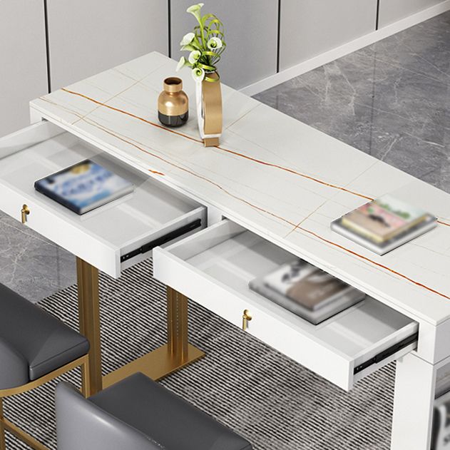 Marble Bistro Bar Table with Rectangle Table Top Double Pedestal Table Clearhalo 'Bar Furniture' 'Bar Tables' 'bar_tables' 'furn' 'furn_bar_tables' 'Furniture' 'Kitchen & Dining Furniture' 1200x1200_6d1b1340-fe7f-4e81-a460-f0ccea3a322e