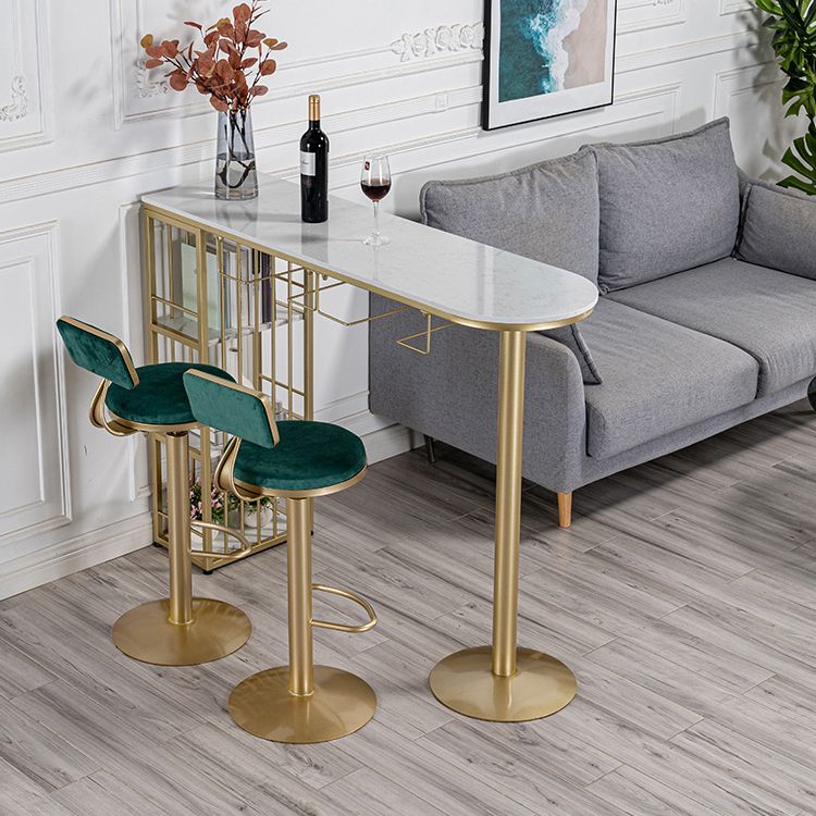 Glam White Faux Marble Bistro Table Iron Double Pedestal Bar Dining Table with 3-Shelf Clearhalo 'Bar Furniture' 'Bar Tables' 'bar_tables' 'furn' 'furn_bar_tables' 'Furniture' 'furniture_bar_tables' 'Kitchen & Dining Furniture' 1200x1200_6d1bef5f-4019-4acc-bafd-98a1e06d8bed