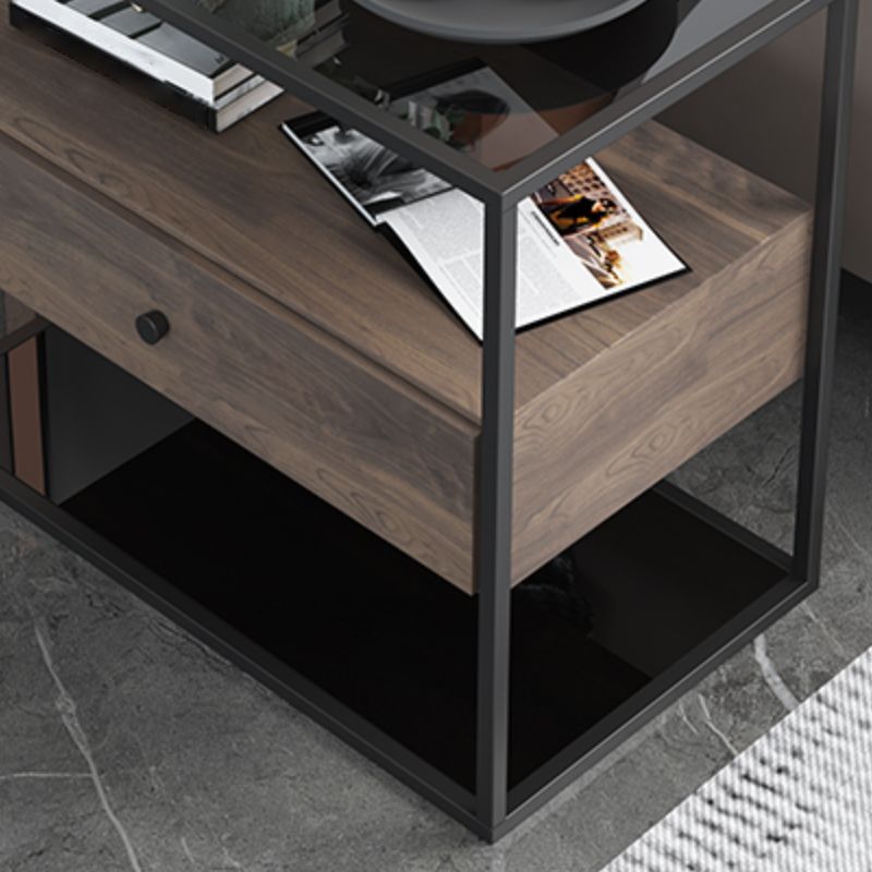 Tavolo laterale superiore rettangolare di vetro rettangolare da 21,65 "Tavolo da telaio in acciaio inossidabile con conservazione