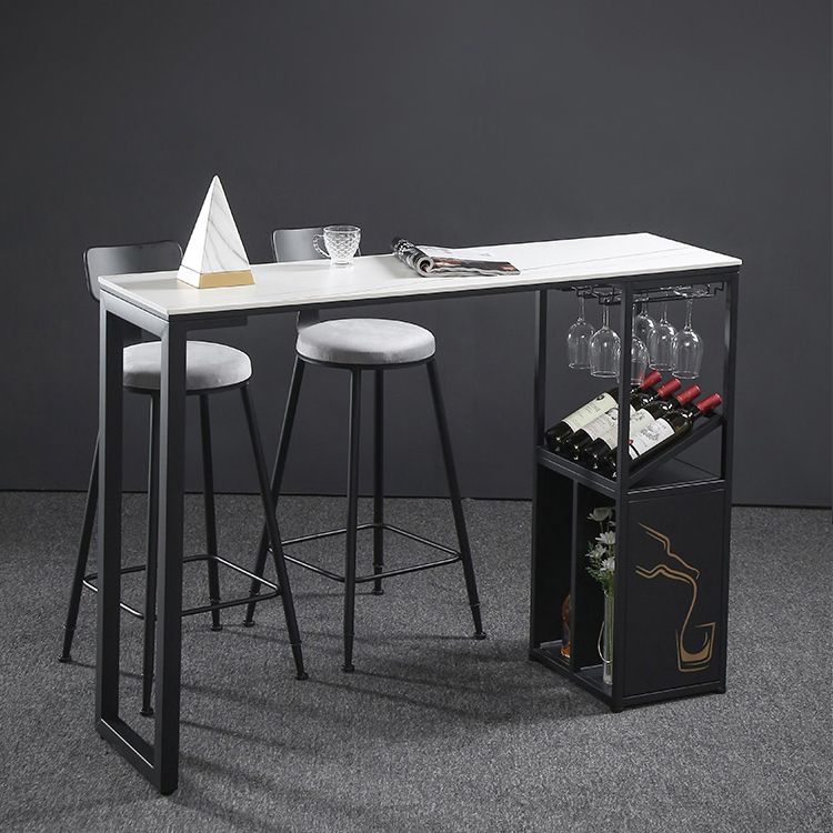 Industrial Rectangle Pub Table White Sintered Stone Bar Height Cocktail Table with Shelves Clearhalo 'Bar Furniture' 'Bar Tables' 'bar_tables' 'furn' 'furn_bar_tables' 'Furniture' 'Kitchen & Dining Furniture' 1200x1200_6d1dc51c-8d3d-4e33-87c6-426ba3447697
