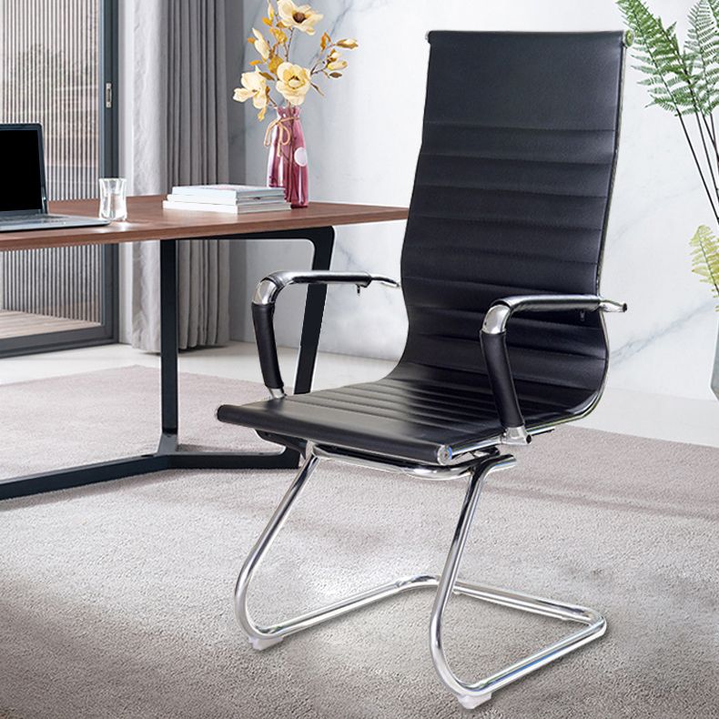 High Back Office Desk Chair Black Faux Leather Fixed Arms Side Chair Clearhalo 'furn' 'furn_office_chair' 'Furniture' 'Office Chairs' 'Office Furniture' 'office_chair' 1200x1200_6d1e2e14-d3bd-4764-8e3a-c9847720592c