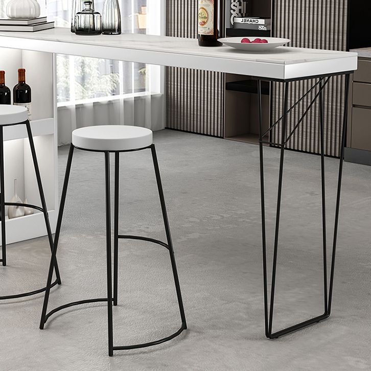 Industrial White Wood Bar Dining Table Stone Top Rectangle Indoor Bistro Table with Shelf Clearhalo 'Bar Furniture' 'Bar Tables' 'bar_tables' 'furn' 'furn_bar_tables' 'Furniture' 'furniture_bar_tables' 'Kitchen & Dining Furniture' 1200x1200_6d1f89e1-bcb3-49c9-be16-34b10584c070