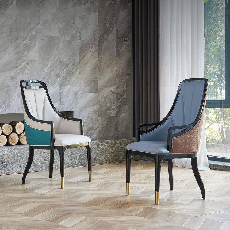 Faux Leather Dining Chairs Upholstered Arm Chairs with Wood Base Clearhalo 'Dining Chairs' 'Dining Tables & Seating' 'dining_chair' 'furn' 'furn_dining_chair' 'Furniture' 'Kitchen & Dining Furniture' 1200x1200_6d205ca1-ea2b-4d96-837d-eff1b871971b