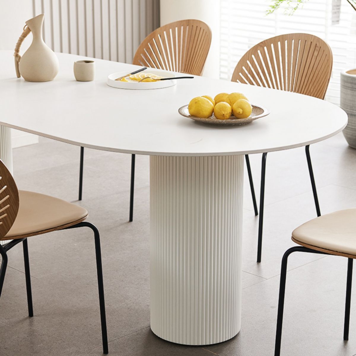 White Home Simplicity Fixed Table Sintered Stone Dining Room Desk