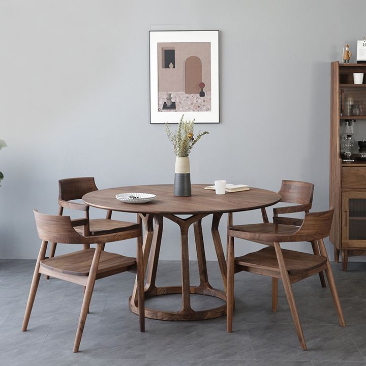 Modern Solid Wood Dining Table Brown Round Table with Pedestal Base for Home Clearhalo ' dining_table' 'Dining Tables & Seating' 'Dining Tables' 'furn' 'furn_dining_table' 'Furniture' 'furniture_dining_table' 'Kitchen & Dining Furniture' 'kitchen&dining_furn' 'kitchen' 'kitchen_dining_table' 1200x1200_6d251cbb-f79c-4e22-83fe-dd75d4bbbea9