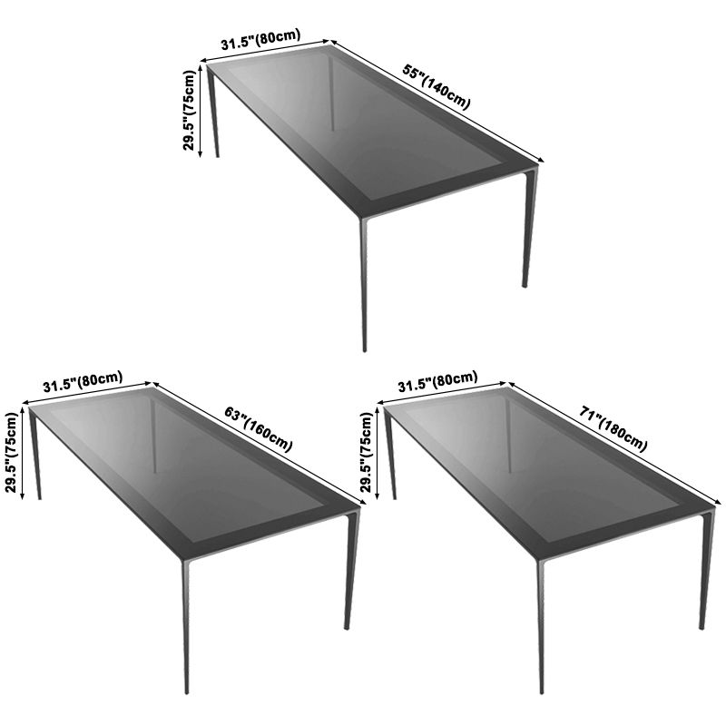 Contemporary Style Tempered Glass Dining Table 4 Legs Aluminum Alloy Base Rectangle Table for Home Clearhalo ' dining_table' 'Dining Tables & Seating' 'Dining Tables' 'furn' 'furn_dining_table' 'Furniture' 'furniture_dining_table' 'Kitchen & Dining Furniture' 'kitchen&dining_furn' 'kitchen' 'kitchen_dining_table' 1200x1200_6d257b44-197f-47f3-9283-72b97f001c47