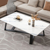 Glam Style Rectangular Slate Cocktail Table with Cross Legs Base Coffee Table